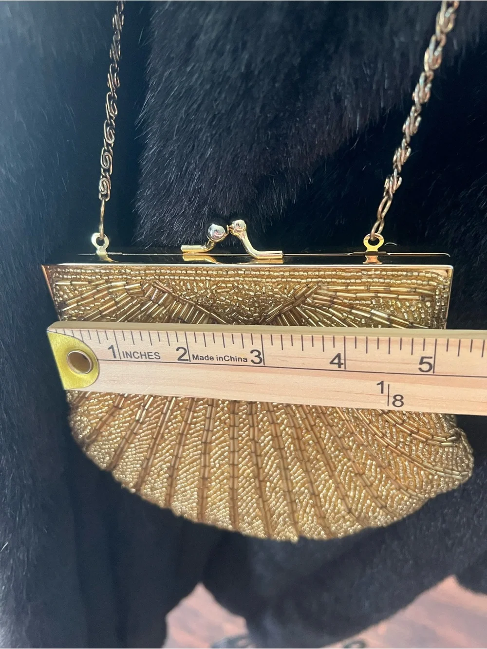 Preston & York Gold Beaded Evening Bag Art Deco Clutch Chain Strap Gatsby Purse